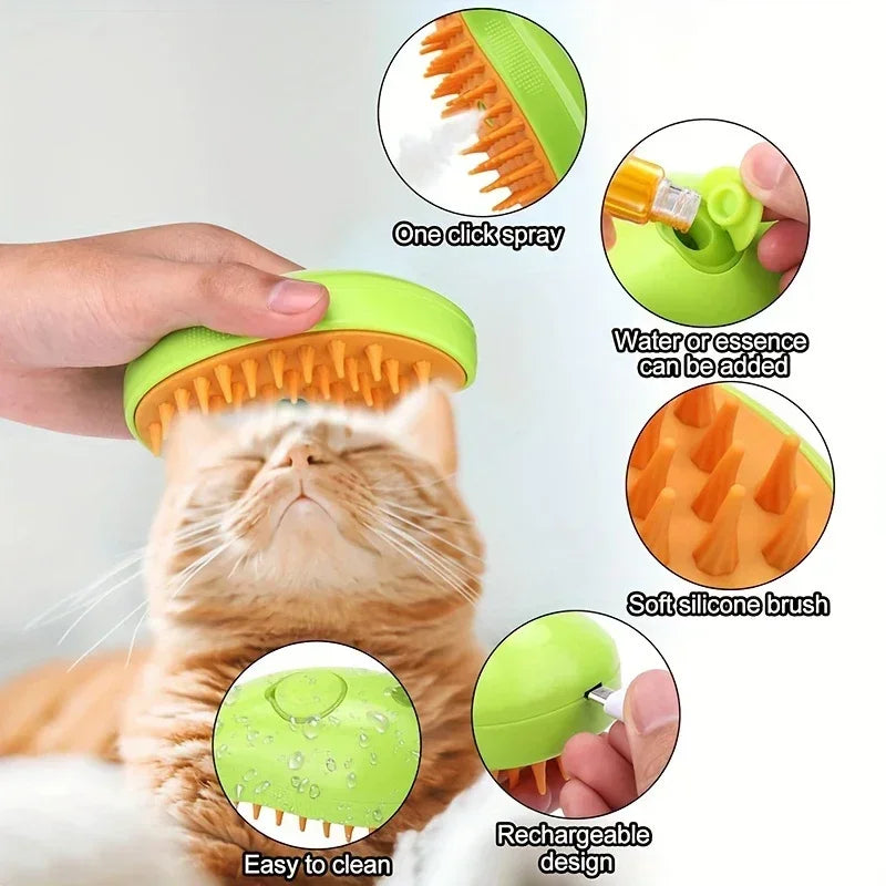 Cat Steam Brush Electric Spray Water Spray Kitten Pet Comb Soft Silicone Depilation Cats Bath Hair Brush Grooming Supplies