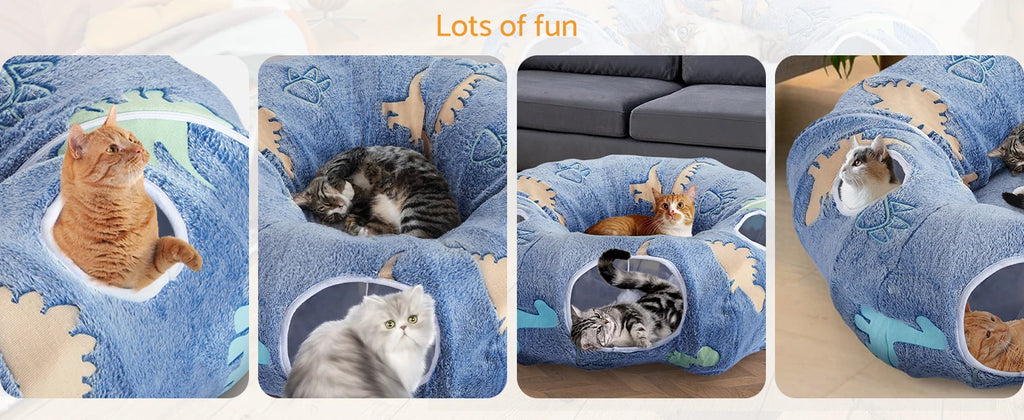 Cat Tunnel Bed for Indoor Cats, Foldable Plush Donut Tunnel Glow in The Dark, Washable Cushion, Peekaboo Cat Cave Plush Bed