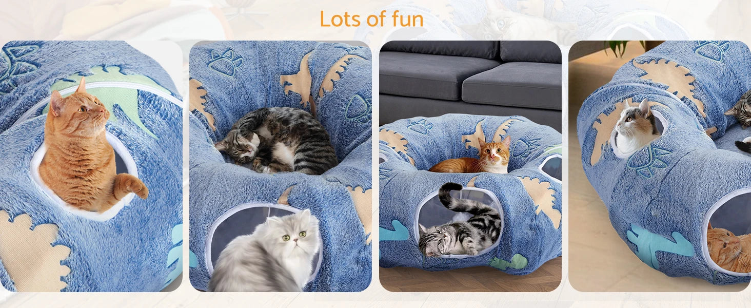 Cat Tunnel Bed for Indoor Cats, Foldable Plush Donut Tunnel Glow in The Dark, Washable Cushion, Peekaboo Cat Cave Plush Bed