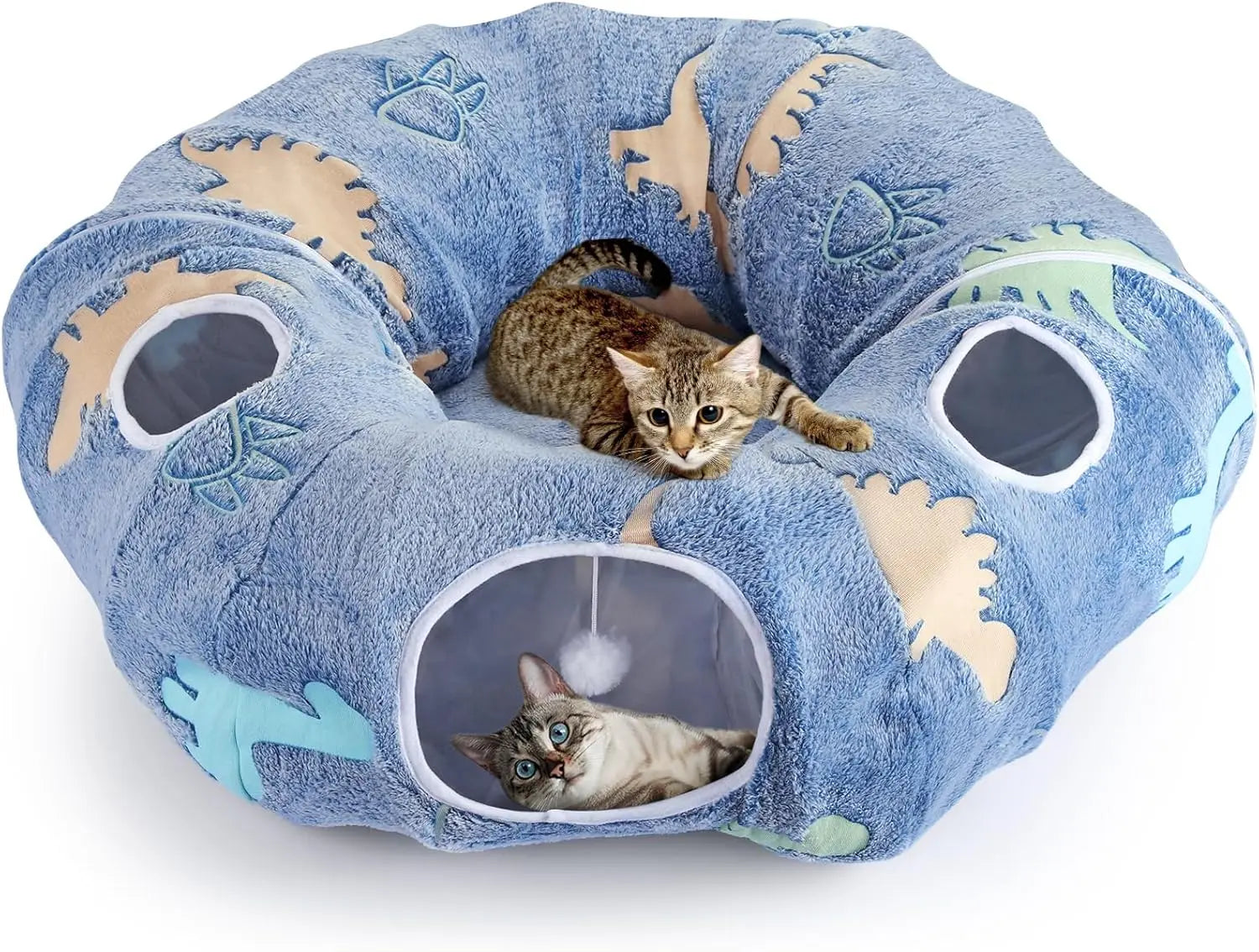 Cat Tunnel Bed for Indoor Cats, Foldable Plush Donut Tunnel Glow in The Dark, Washable Cushion, Peekaboo Cat Cave Plush Bed