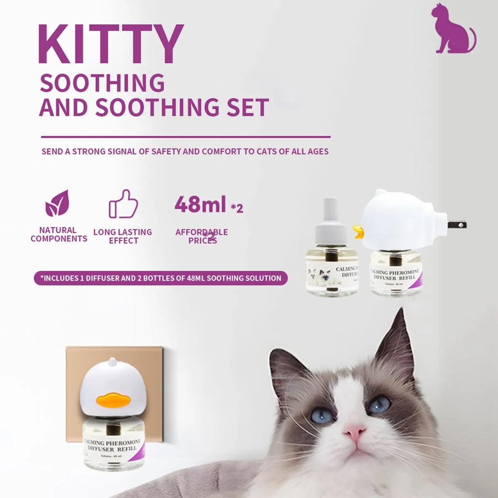 Vet-Approved 3-in-1 Cat Calming Diffuser - Stress Anxiety Relief Reduces Scratching/Barking with 2x48mL Refills & Base