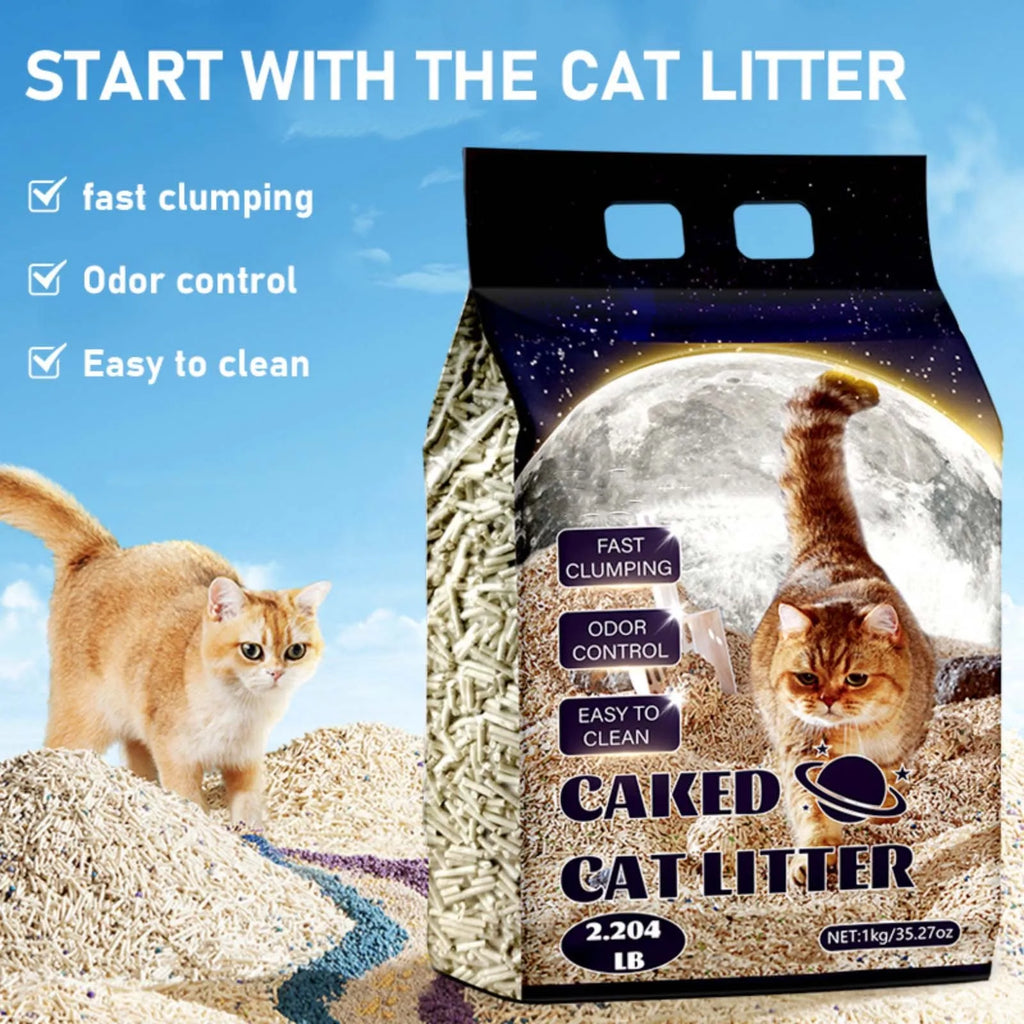 Cat Deodorising Clumping Bio-Enzymatic Bentonite Low Dust Pet Tofu Cat Litter, Home Cat Litter Deodorant Cleaning Pet Products