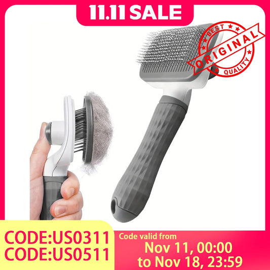 Pet Grooming Brush - Massaging Deshedder with Easy Cleanup