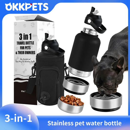 3 in 1 Stainless Steel Dog Water Bottle