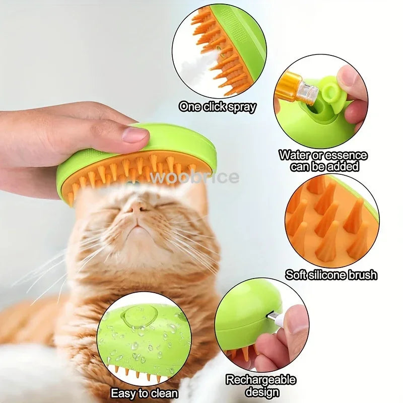 Cat Steam Brush Electric Spray Water Spray Kitten Pet Comb Soft Silicone Depilation Cats Bath Hair Brush Grooming Supplies