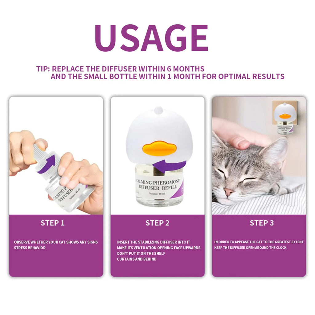 Vet-Approved 3-in-1 Cat Calming Diffuser - Stress Anxiety Relief Reduces Scratching/Barking with 2x48mL Refills & Base