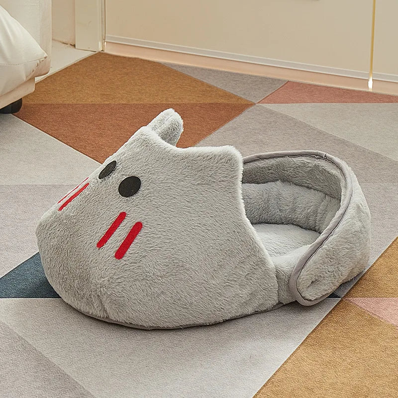 New Semi-enclosed Cat Kennel Winter Warm Slippers Pet Kennel All-season Universal Breathable Non-slip Gray Dog Kennel
